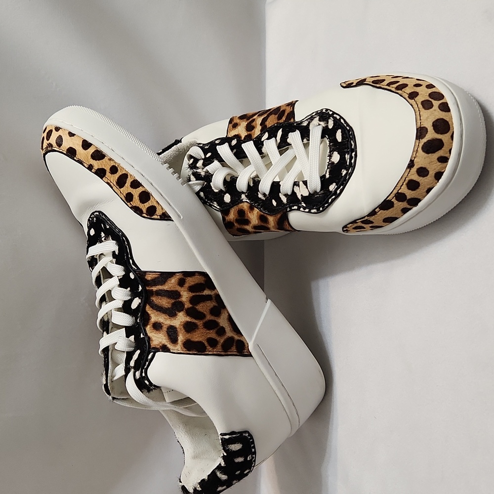 Kenneth Cole Kam Court Leather Calf Hair Animal Print Sneakers (W Size 7.5)